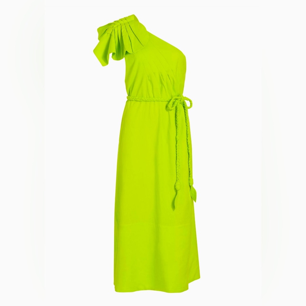 NWT FARM Rio Linen Blend One Shoulder Leaf Dress- Small